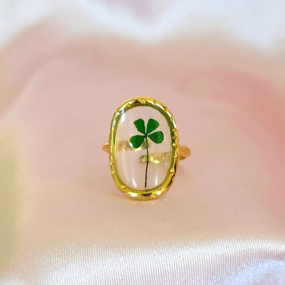 18K Gold-Plated Stainless Steel Four-Leaf Clover Ring